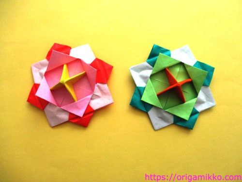 折り紙でこま コマ の作り方 簡単で3枚で出来る折り方 くるくるよく回る花こまの作り方 子供も大喜び 保育の製作にも おりがみっこ