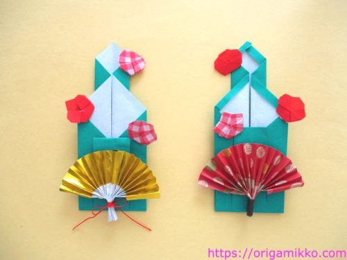 門松の折り紙 簡単で子どもの保育に最適です 1月のお正月飾りをおしゃれ かわいく作れます 梅も付けてかわいいです おりがみっこ
