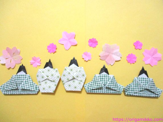 ひな祭り五人囃子の折り紙の簡単な折り方 平面で壁飾りにおすすめです おりがみっこ