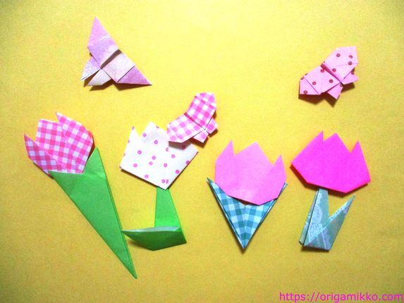 チューリップの折り紙 春のかわいい折り方 簡単に４歳児や3歳児の幼児でも作れます 3月 4月の保育の手作り製作にも おりがみっこ